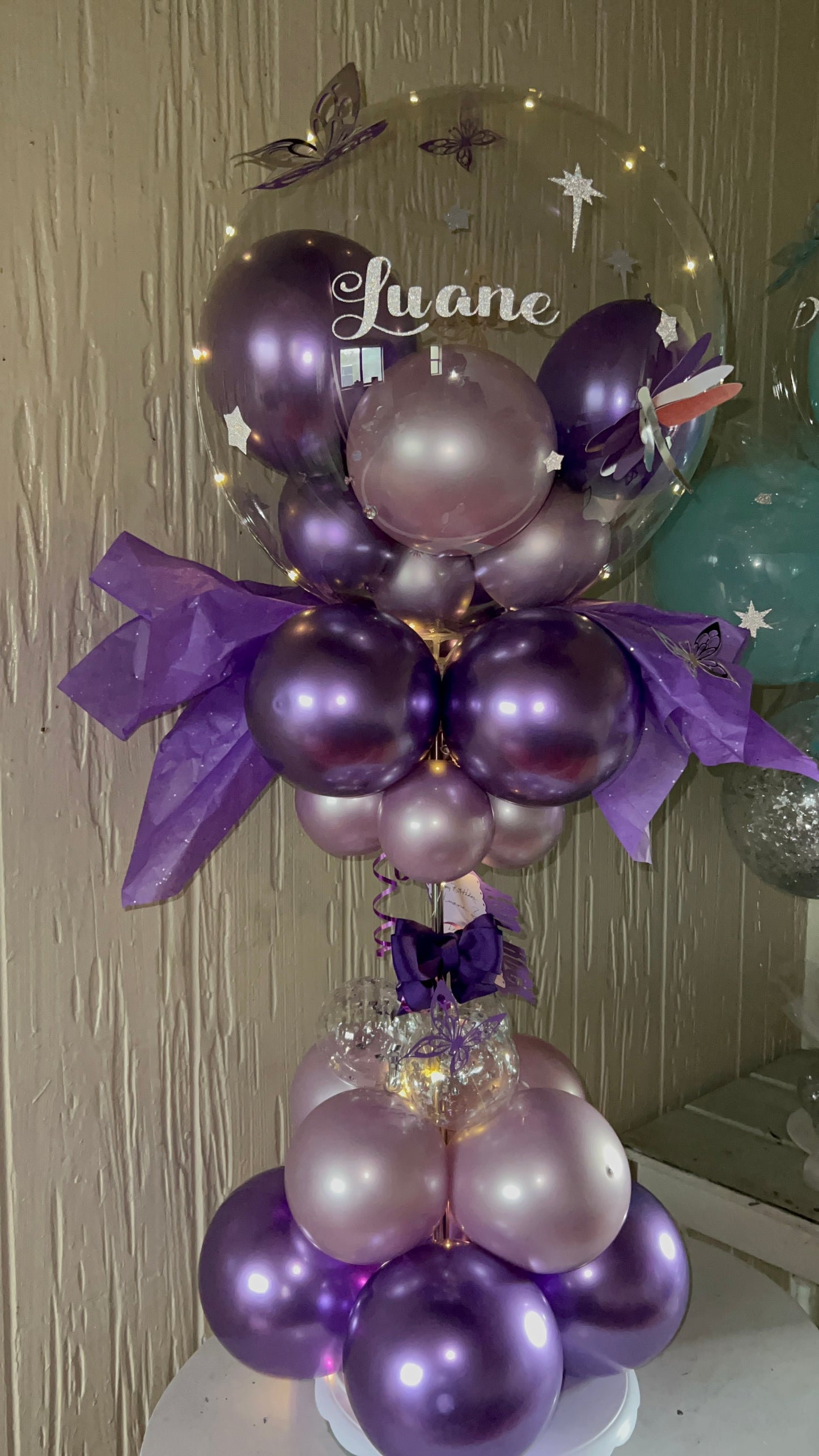 1 Purple Butterfly Balloon Bouquet with Lights