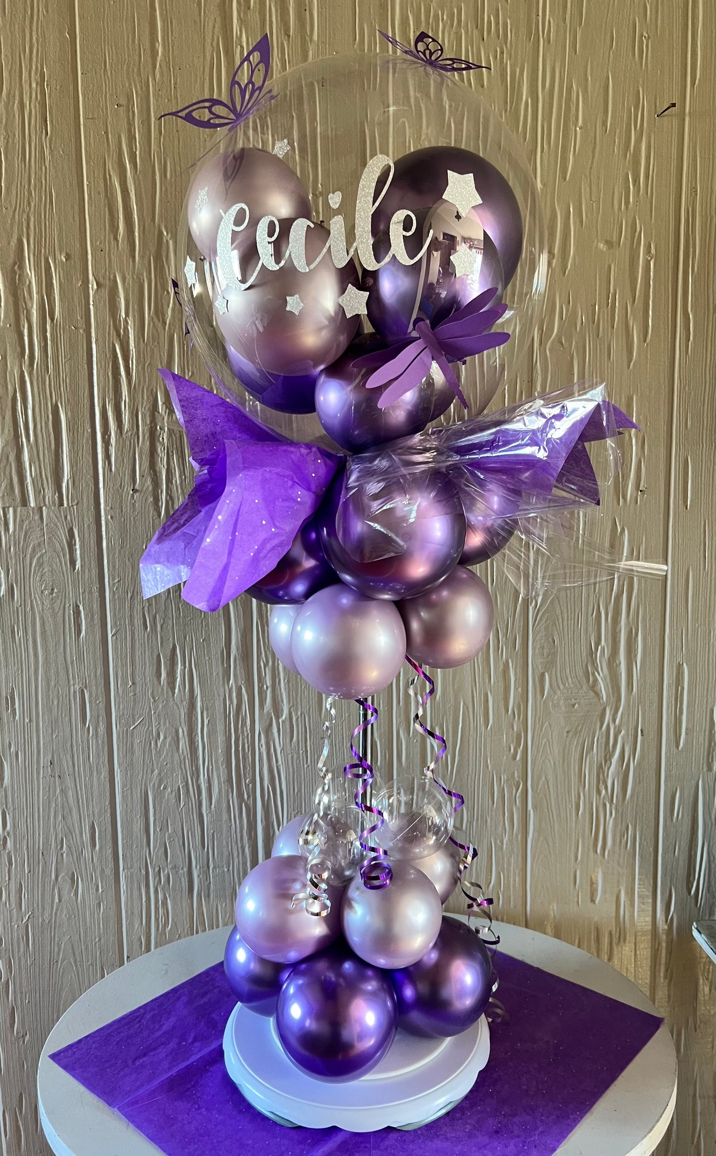 1 Purple Butterfly Balloon Bouquet with Lights
