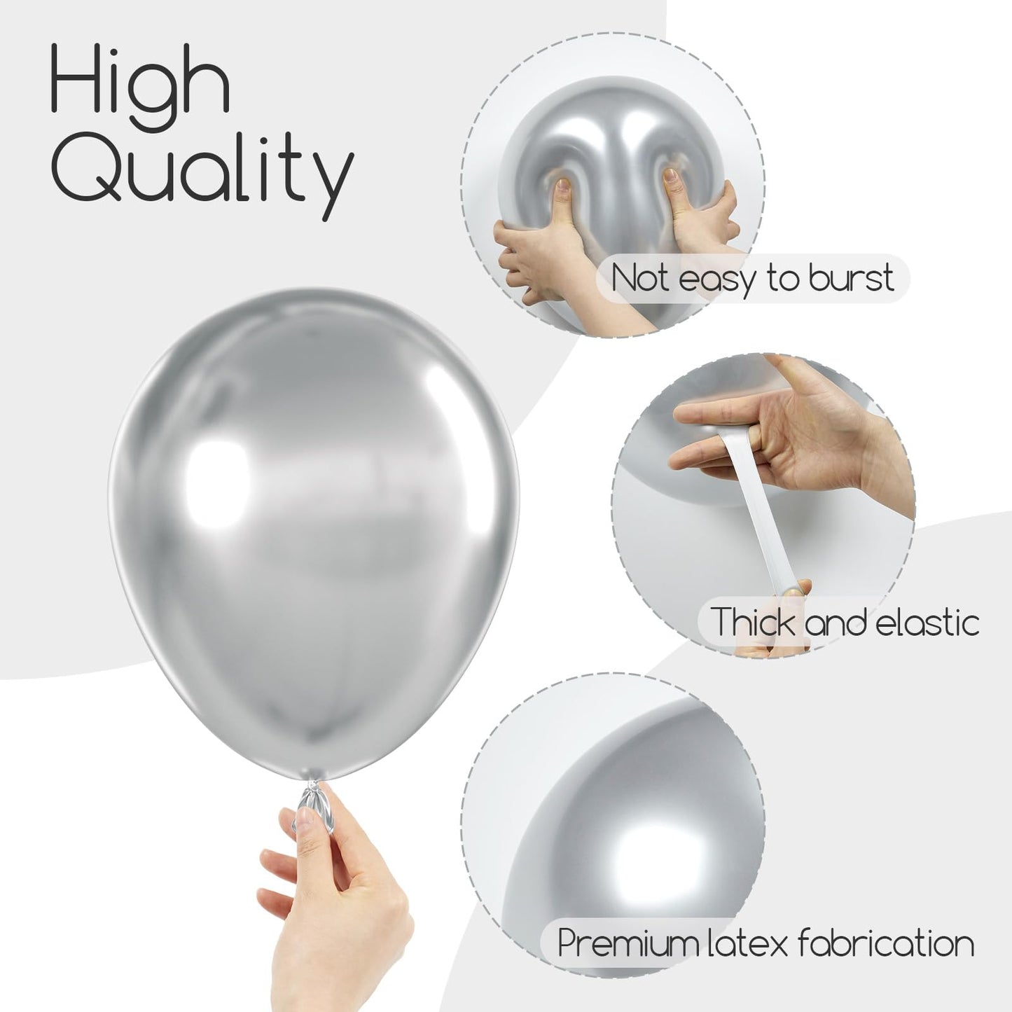 120pc Metallic Balloon Arch Kit, 18 12 10 5 inch Chrome Silver Latex Balloons Different Sizes Metallic Balloon Garland for Wedding Baby Shower Disco Birthday Party Decorations