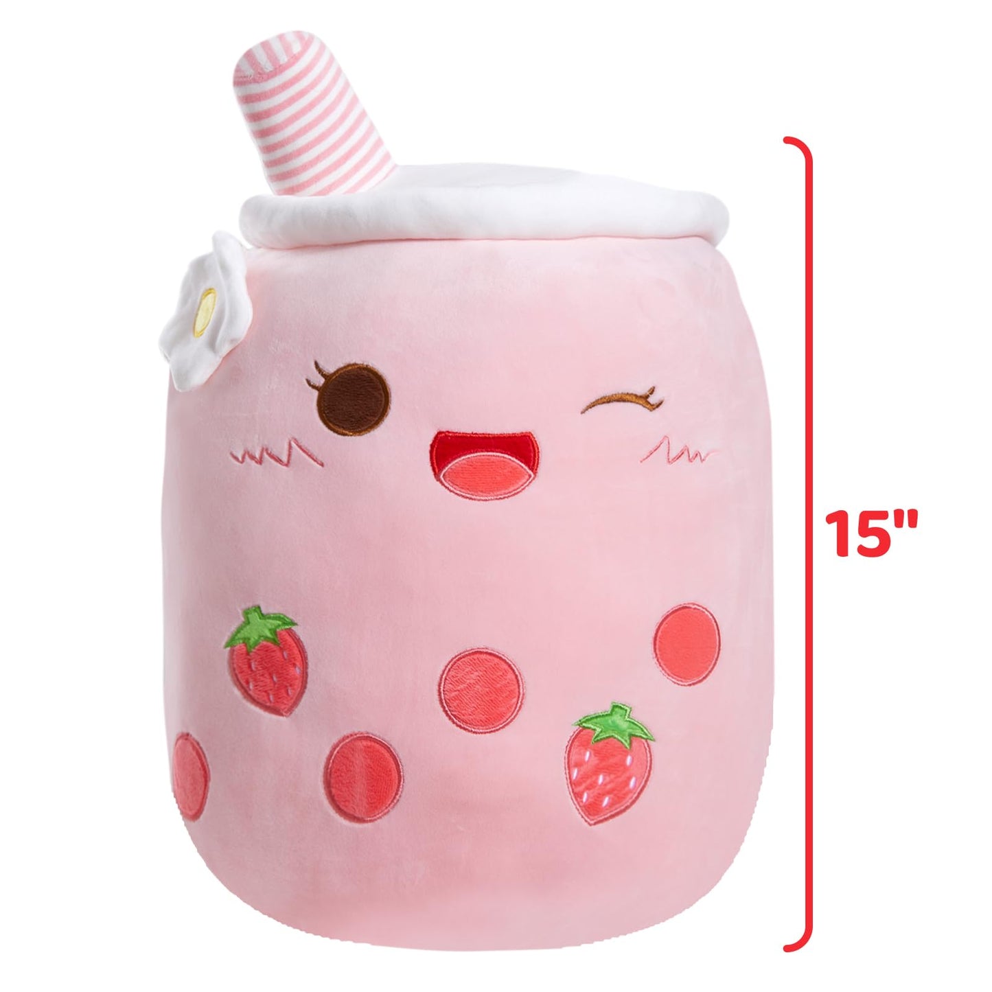 Light Up Strawberry Boba Tea Soft Plush Pillow 10''