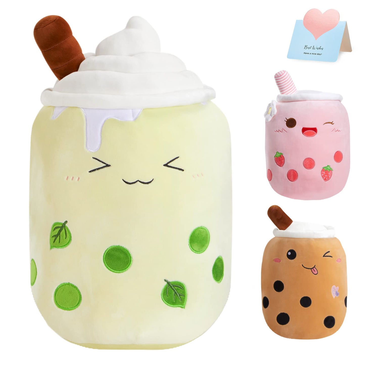 Light Up Strawberry Boba Tea Soft Plush Pillow 10''