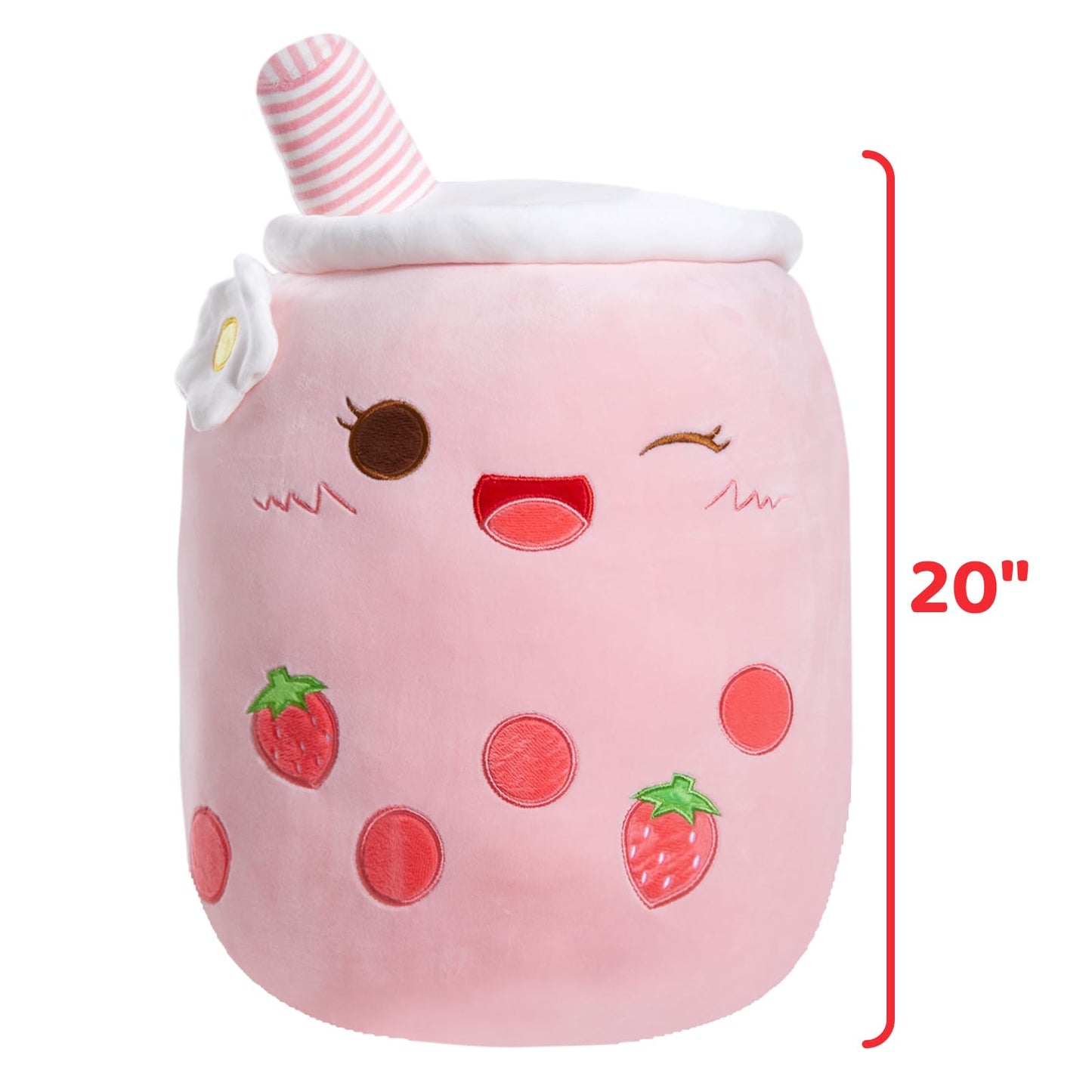 Light Up Strawberry Boba Tea Soft Plush Pillow 10''