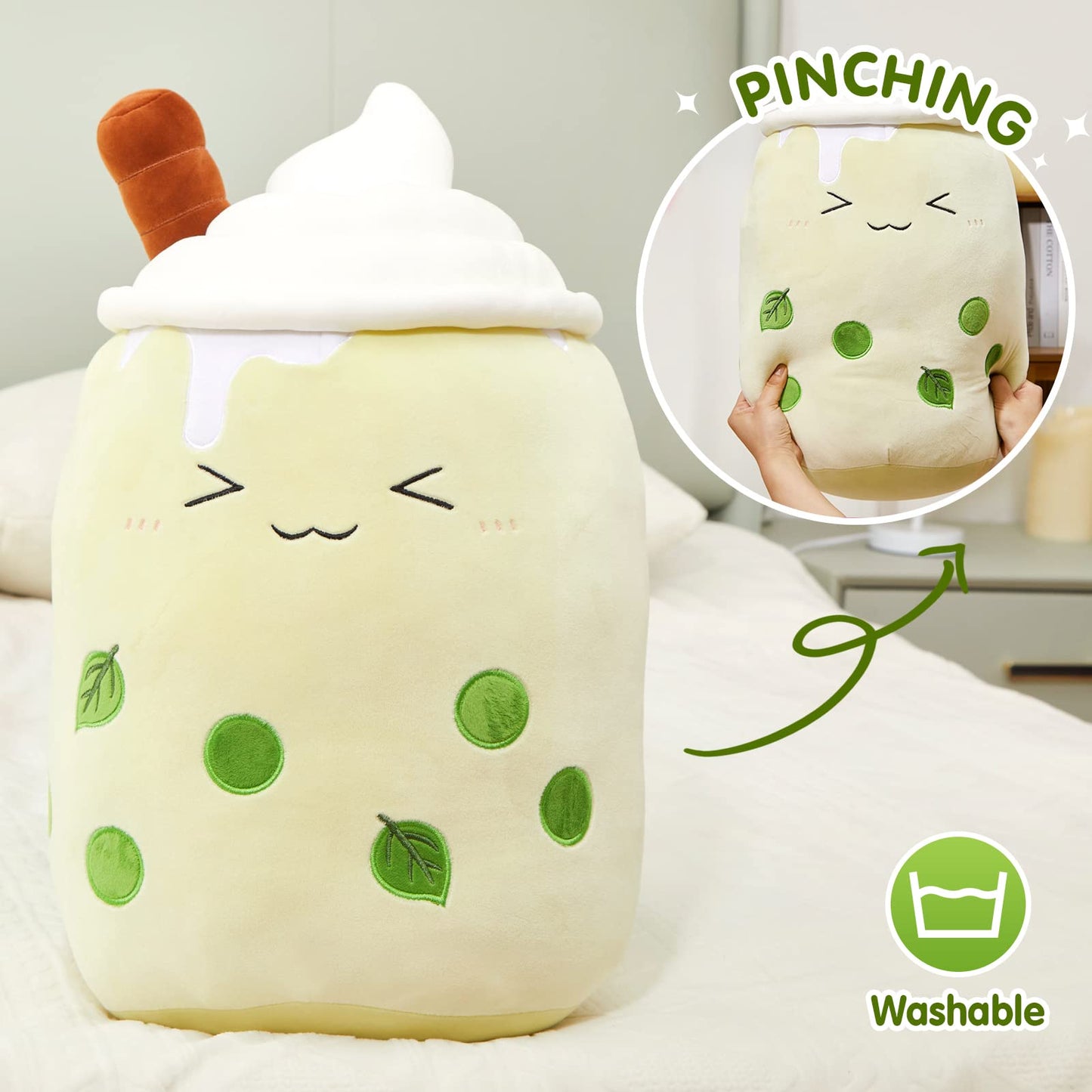 Light Up Strawberry Boba Tea Soft Plush Pillow 10''