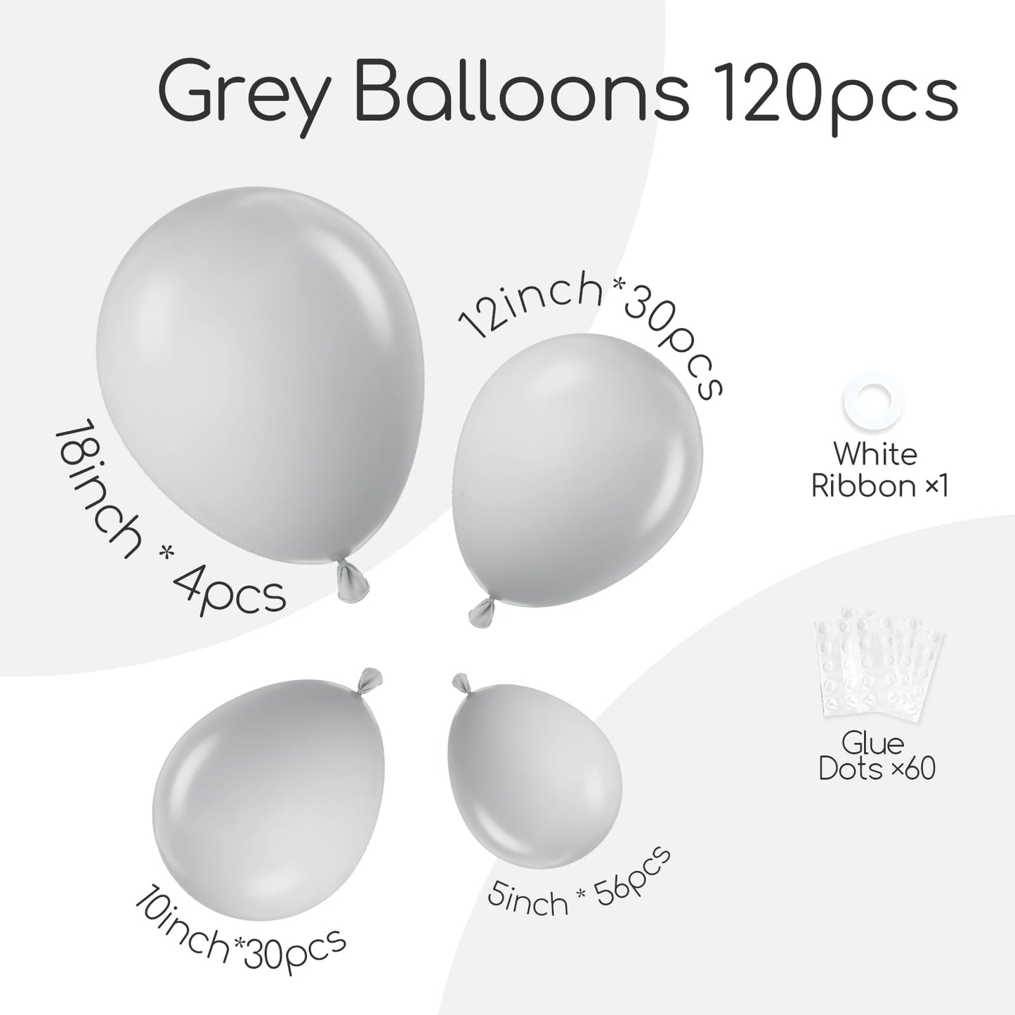120pc Metallic Balloon Arch Kit, 18 12 10 5 inch Chrome Silver Latex Balloons Different Sizes Metallic Balloon Garland for Wedding Baby Shower Disco Birthday Party Decorations