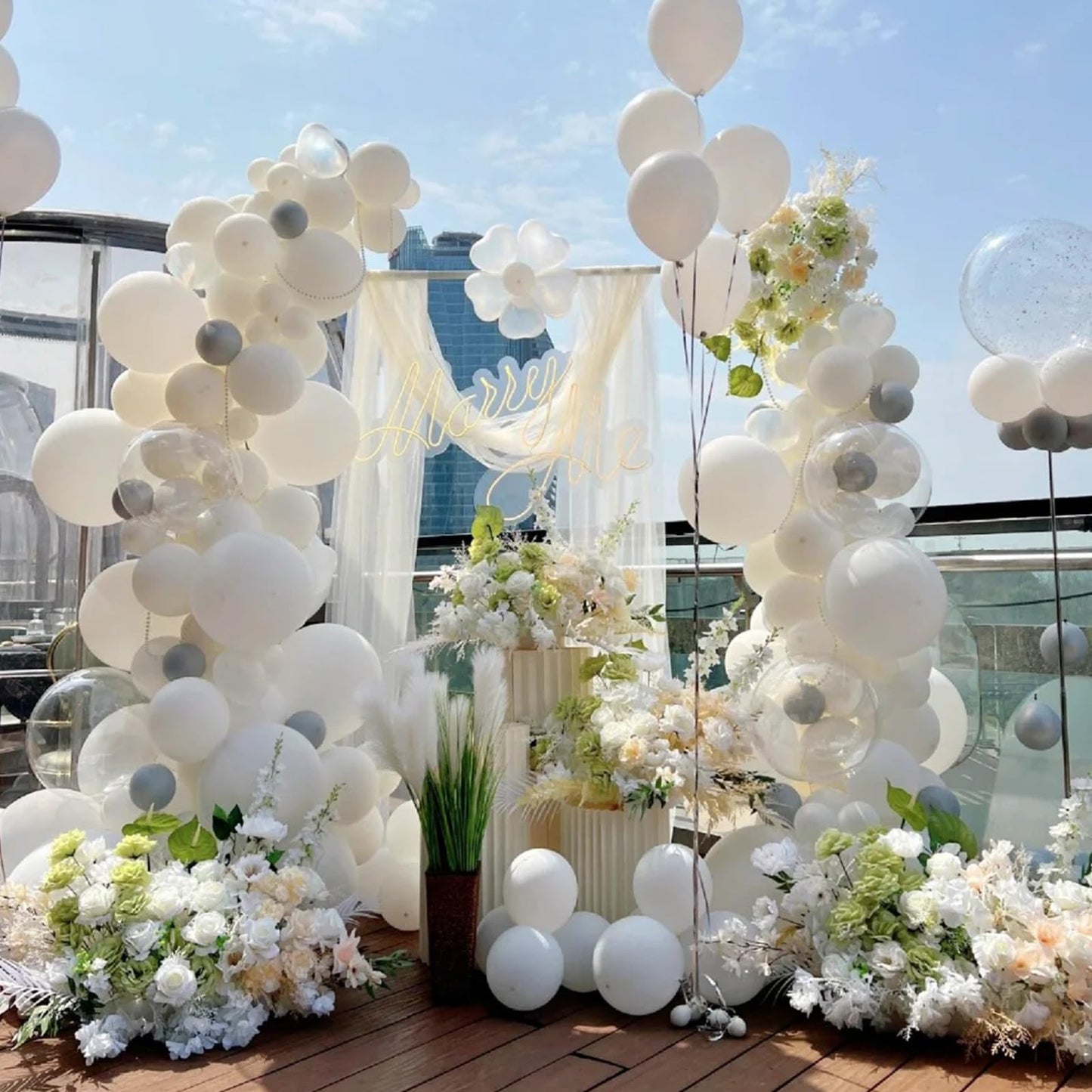 120pc Metallic Balloon Arch Kit, 18 12 10 5 inch Chrome Silver Latex Balloons Different Sizes Metallic Balloon Garland for Wedding Baby Shower Disco Birthday Party Decorations