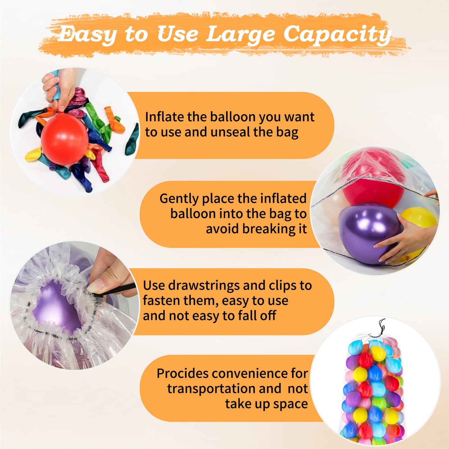 4PCS Balloon Bags,2PCS 98x59IN Balloon Bags for Transport Extra Large and 2PCS 59x47IN Plastic Reusable Clear Drop Storage Bags with Pull Cord