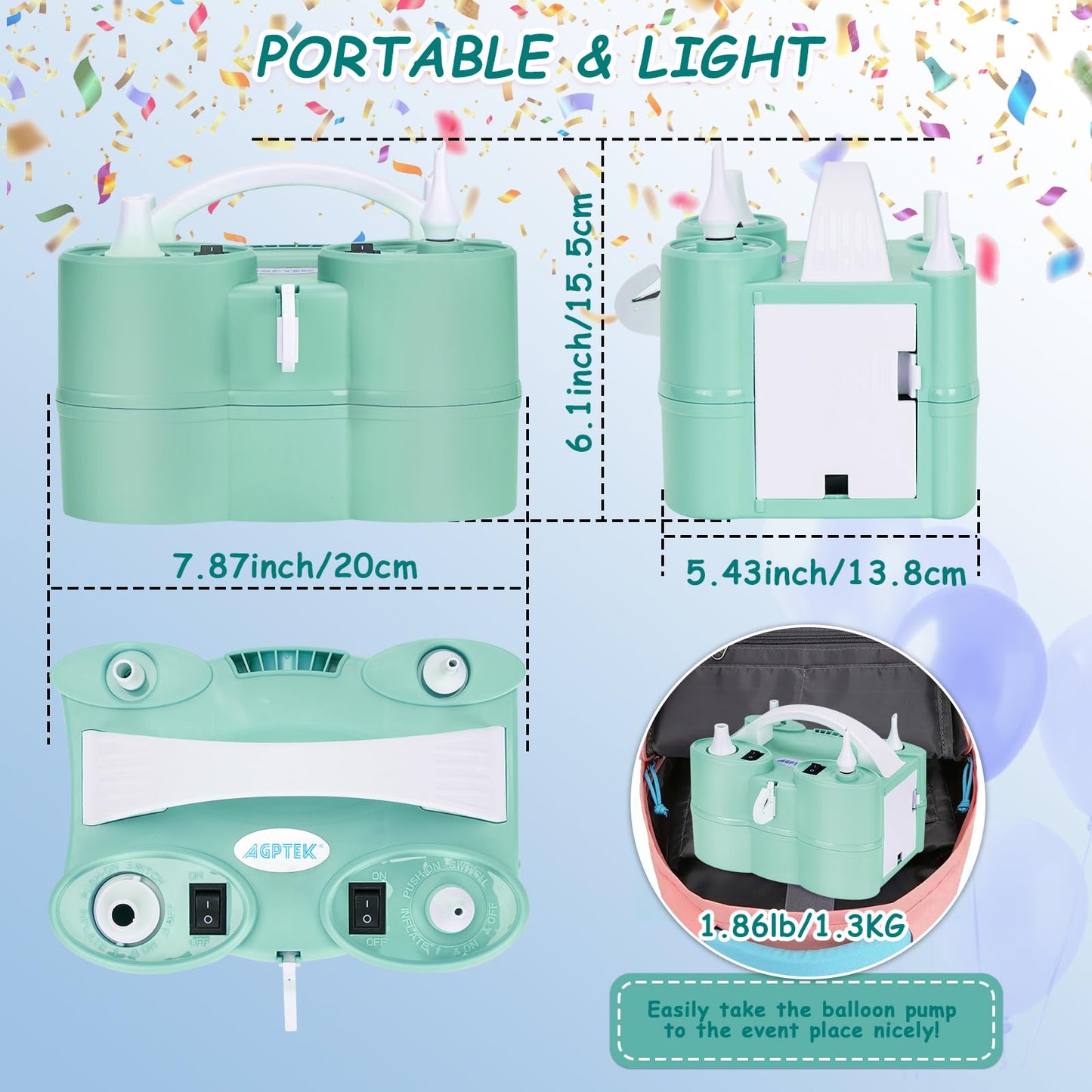 3-in-1 Air Pump for Inflatables and Balloon Electric Air Balloon Pump 600W for Latex 260Q Foil Balloons with Hose Extension