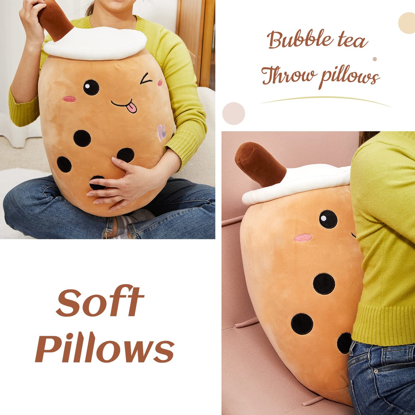 Light Up Strawberry Boba Tea Soft Plush Pillow 10''