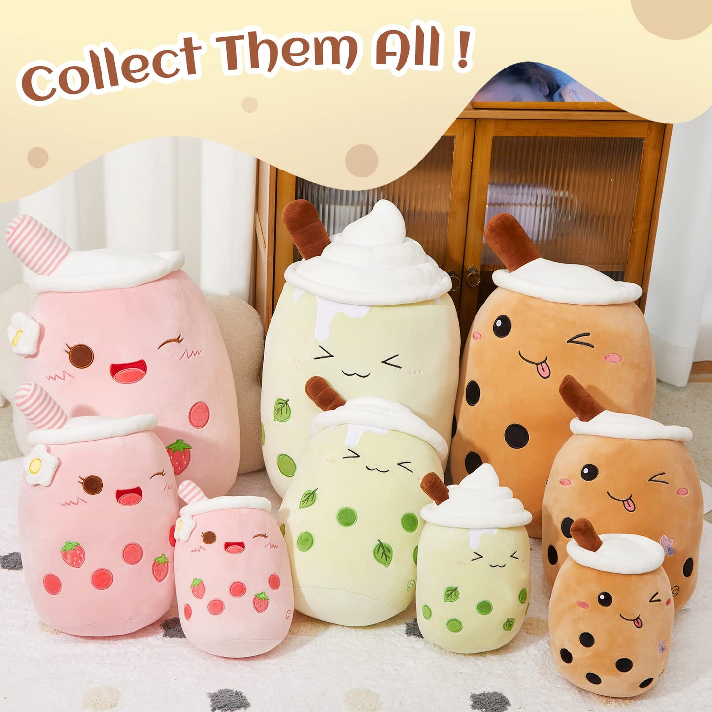 Light Up Strawberry Boba Tea Soft Plush Pillow 10''
