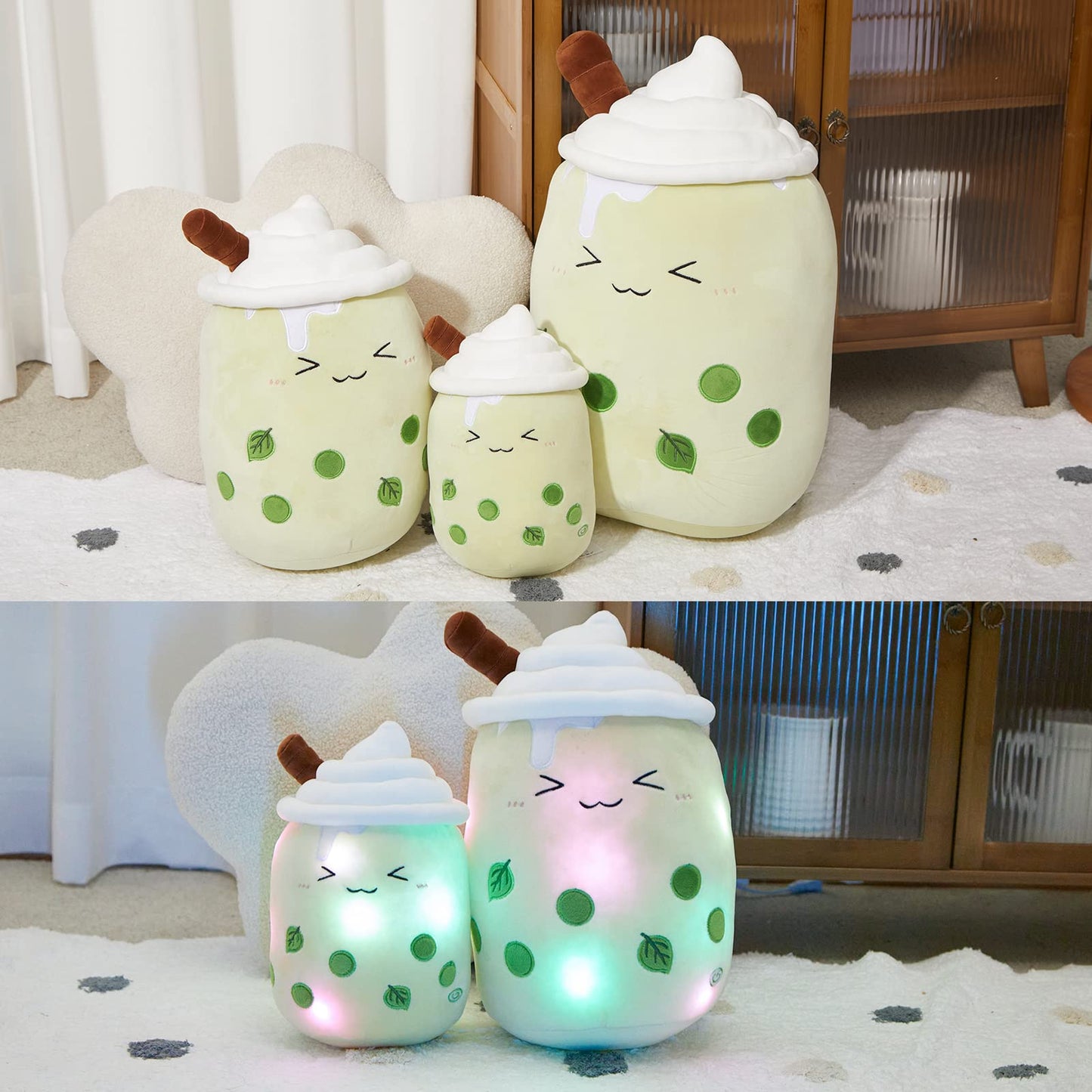 Light Up Strawberry Boba Tea Soft Plush Pillow 10''