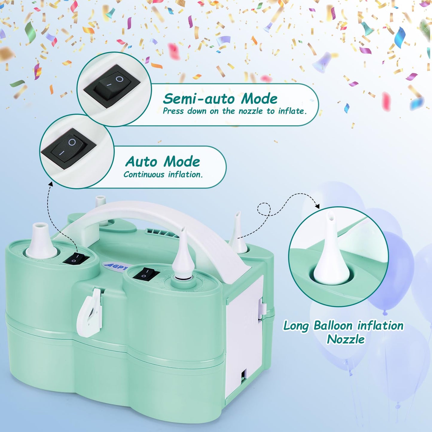 3-in-1 Air Pump for Inflatables and Balloon Electric Air Balloon Pump 600W for Latex 260Q Foil Balloons with Hose Extension