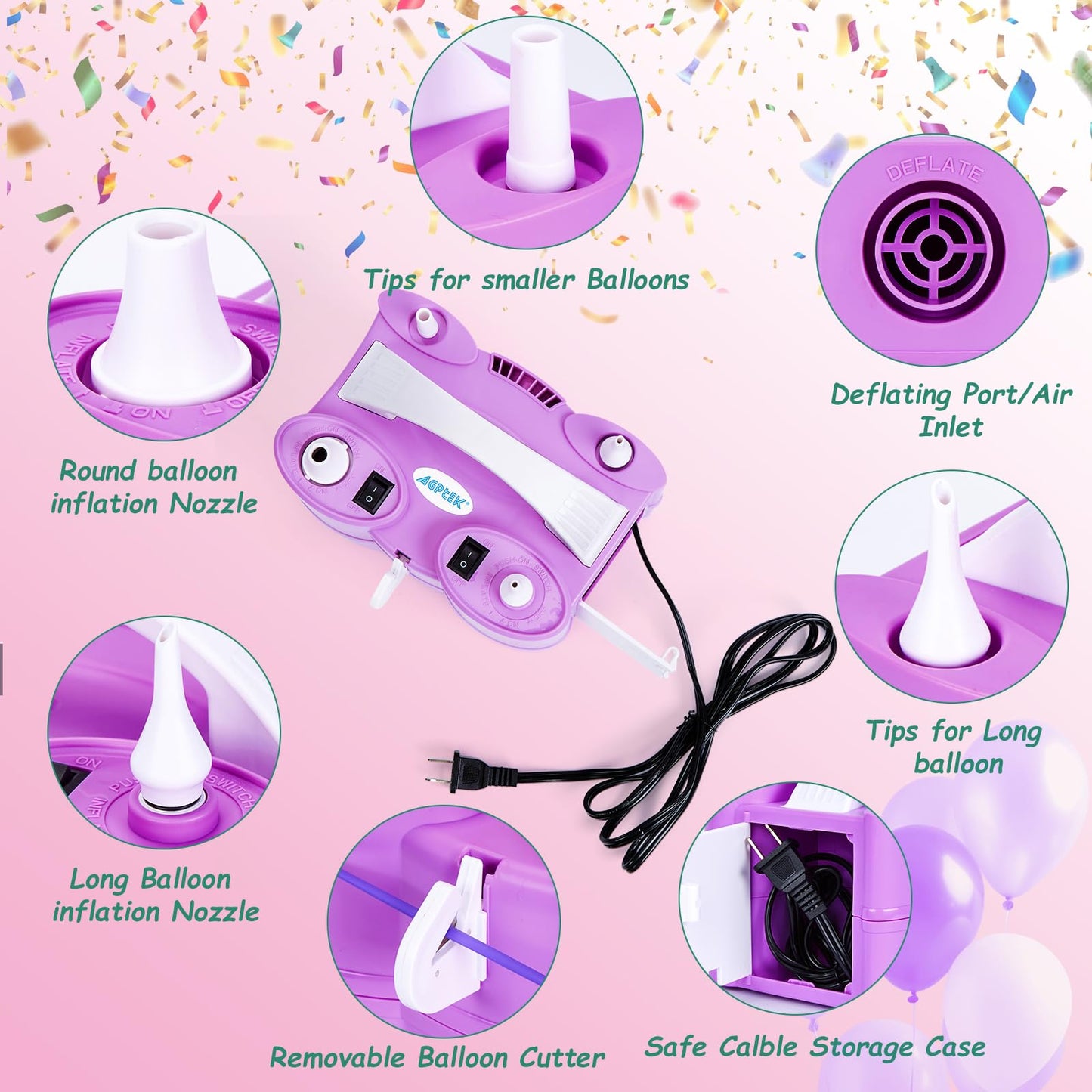 3-in-1 Air Pump for Inflatables and Balloon Electric Air Balloon Pump 600W for Latex 260Q Foil Balloons with Hose Extension