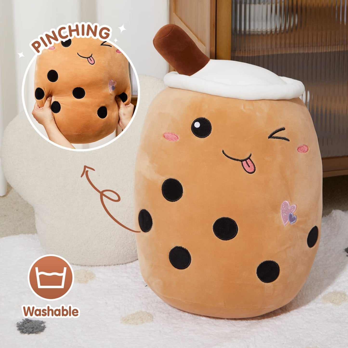Light Up Strawberry Boba Tea Soft Plush Pillow 10''