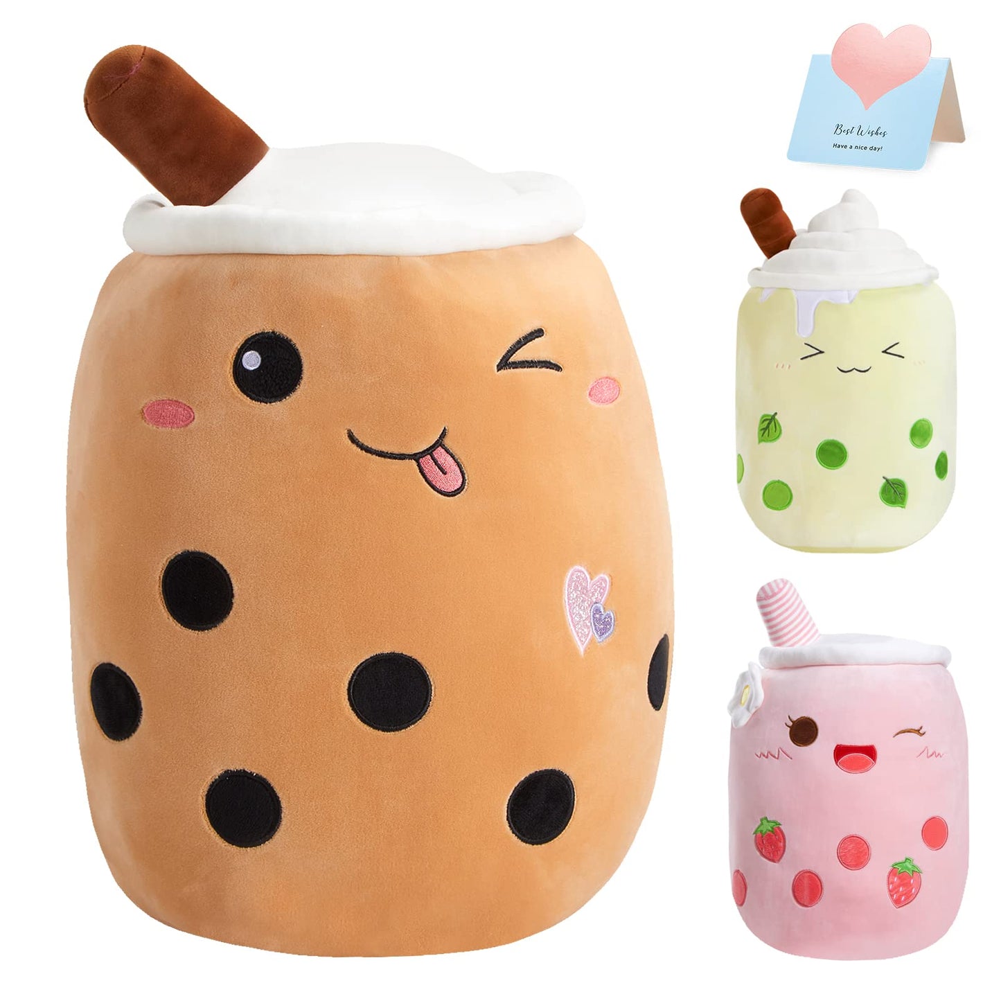 Light Up Strawberry Boba Tea Soft Plush Pillow 10''