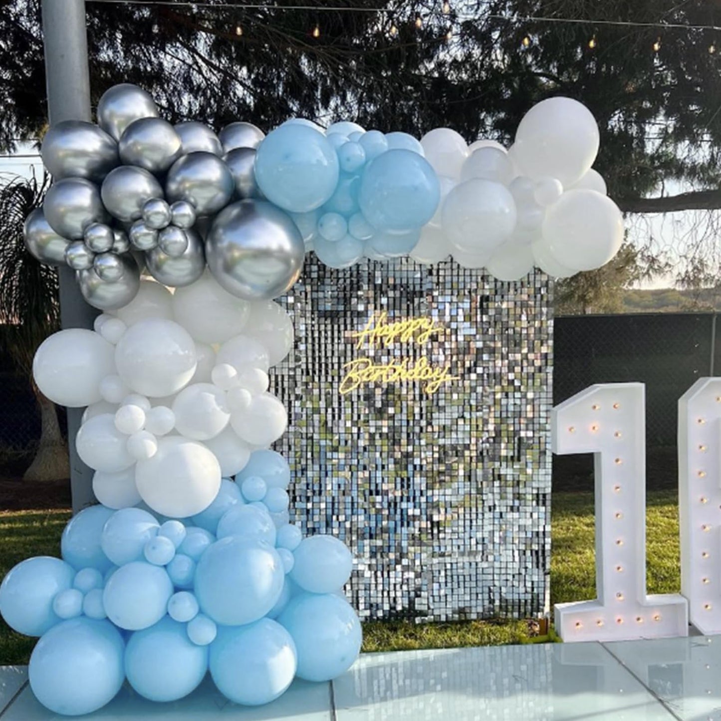 120pc Metallic Balloon Arch Kit, 18 12 10 5 inch Chrome Silver Latex Balloons Different Sizes Metallic Balloon Garland for Wedding Baby Shower Disco Birthday Party Decorations