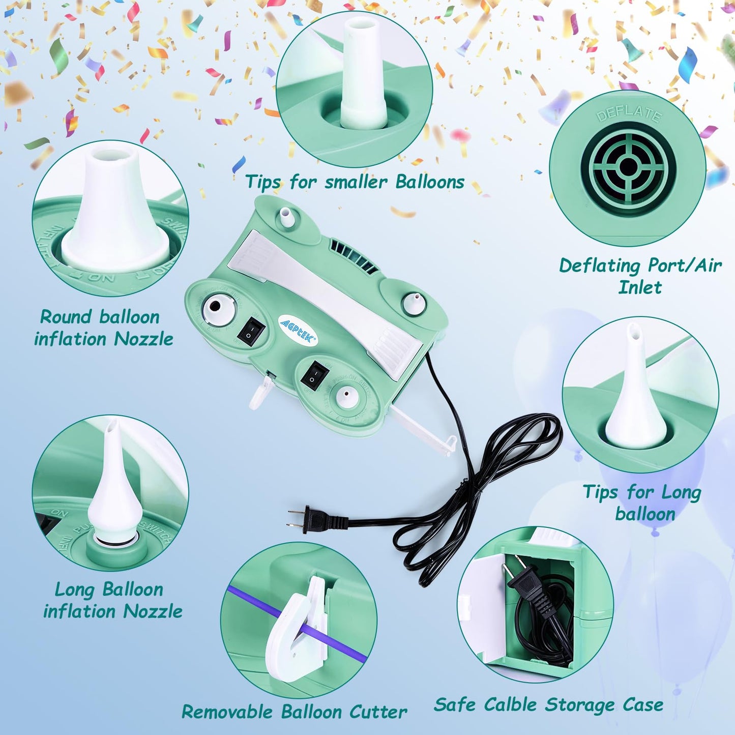 3-in-1 Air Pump for Inflatables and Balloon Electric Air Balloon Pump 600W for Latex 260Q Foil Balloons with Hose Extension