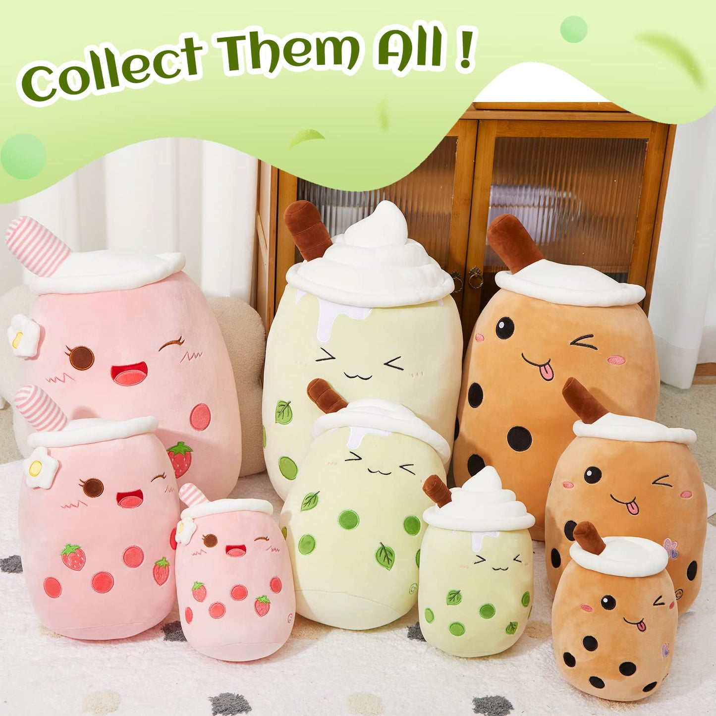 Light Up Strawberry Boba Tea Soft Plush Pillow 10''