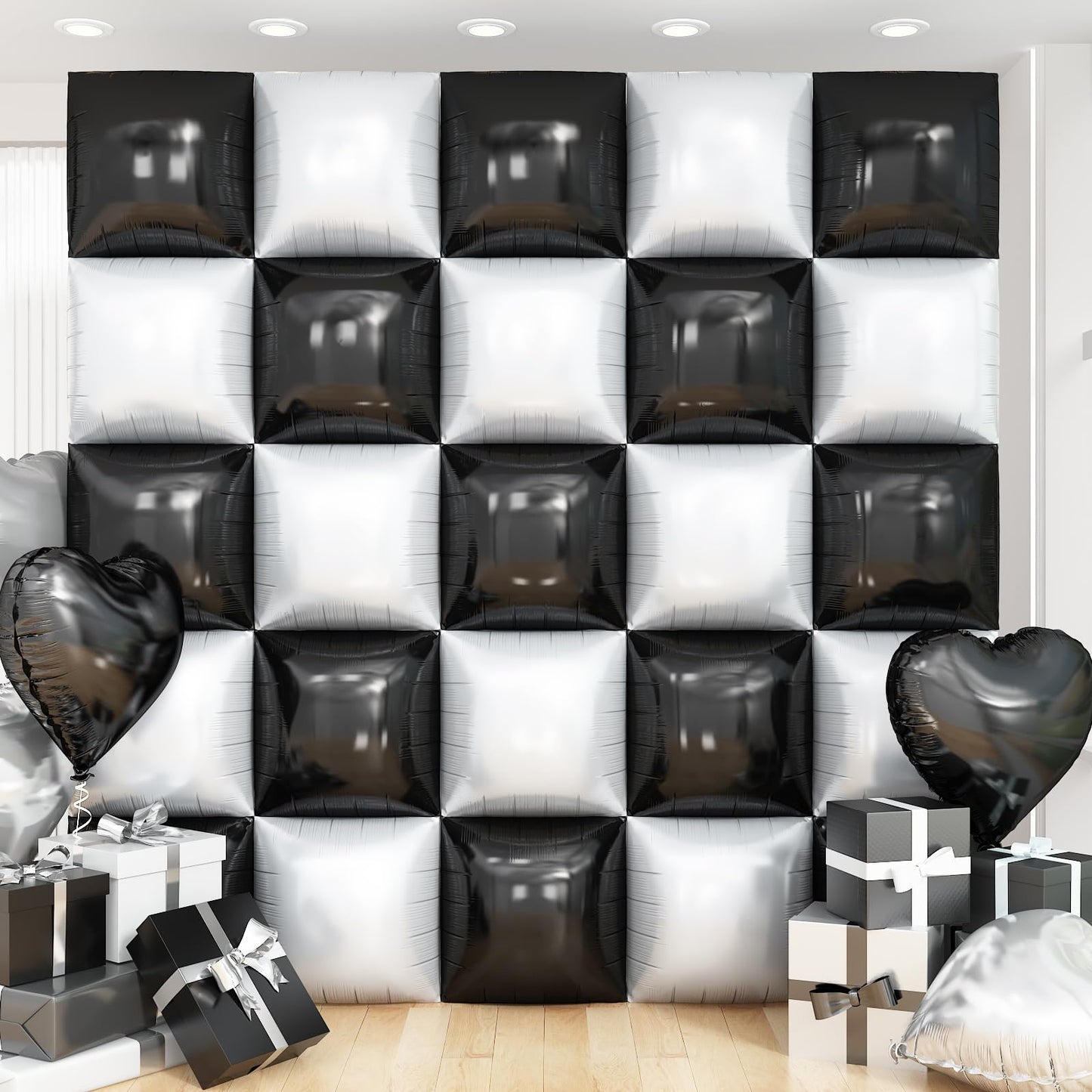 Silver Square Foil Balloon Wall,25Pcs Silver Balloon Backdrop Helium Mylar Balloon Tunnel Arch Garland Kit for Birthday Bridal Anniversary Baby Shower Party Decorations