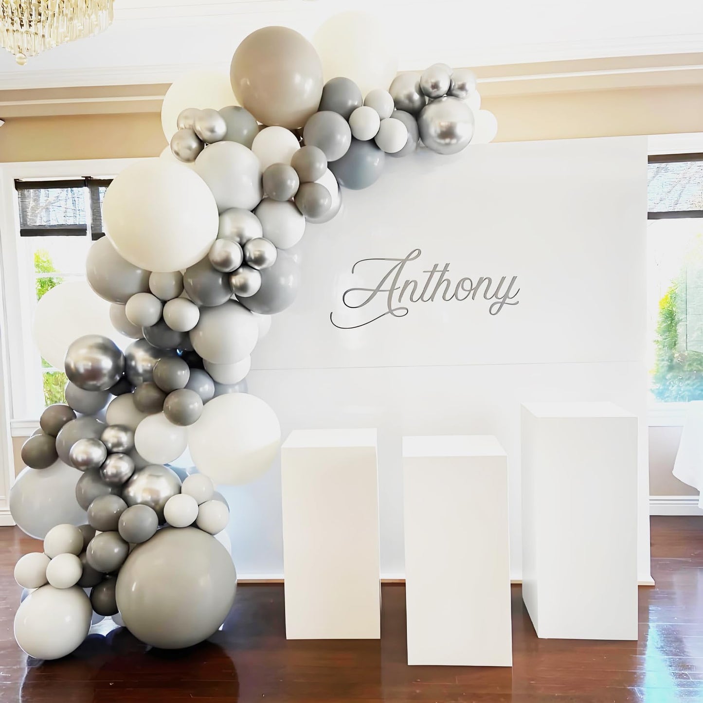 120pc Metallic Balloon Arch Kit, 18 12 10 5 inch Chrome Silver Latex Balloons Different Sizes Metallic Balloon Garland for Wedding Baby Shower Disco Birthday Party Decorations