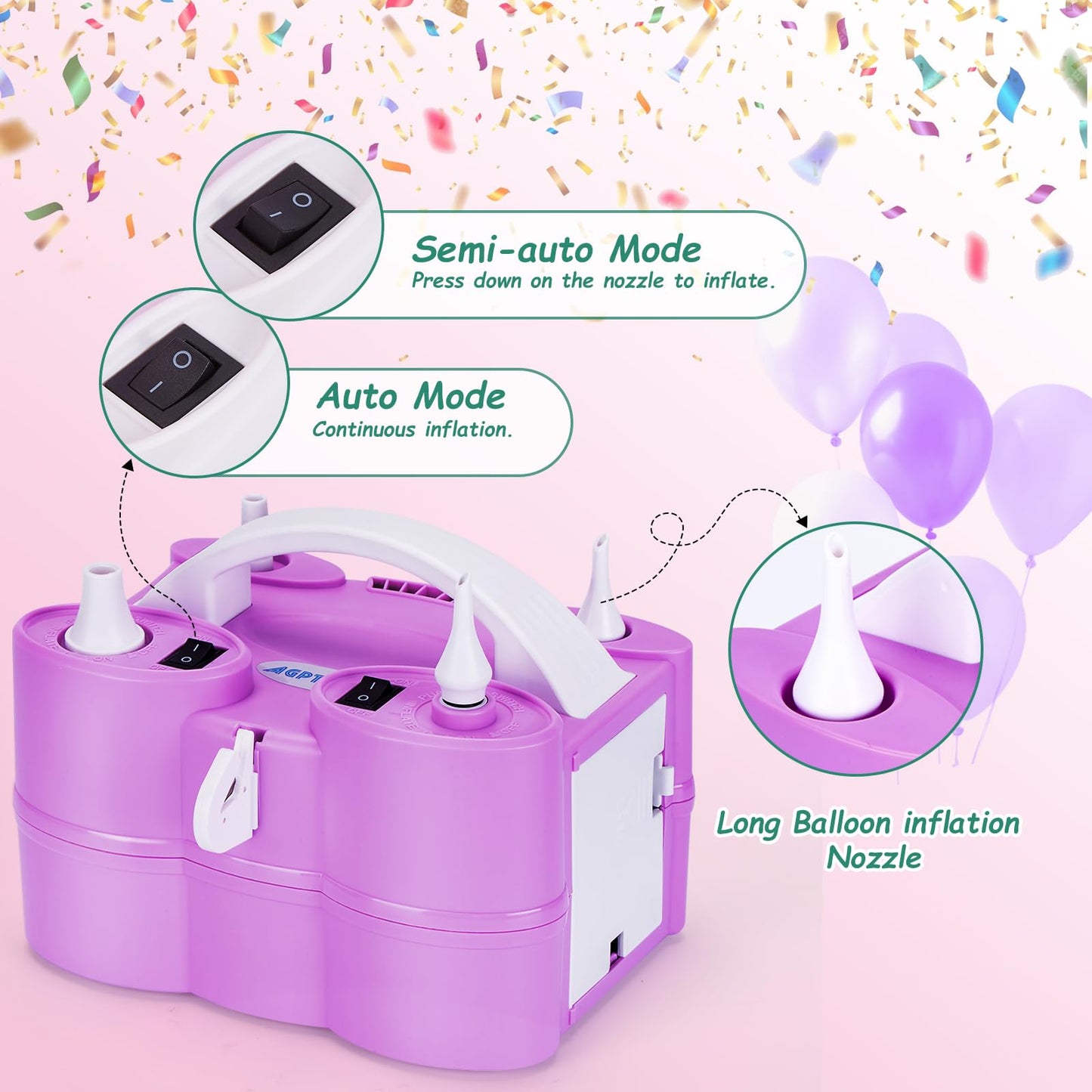 3-in-1 Air Pump for Inflatables and Balloon Electric Air Balloon Pump 600W for Latex 260Q Foil Balloons with Hose Extension