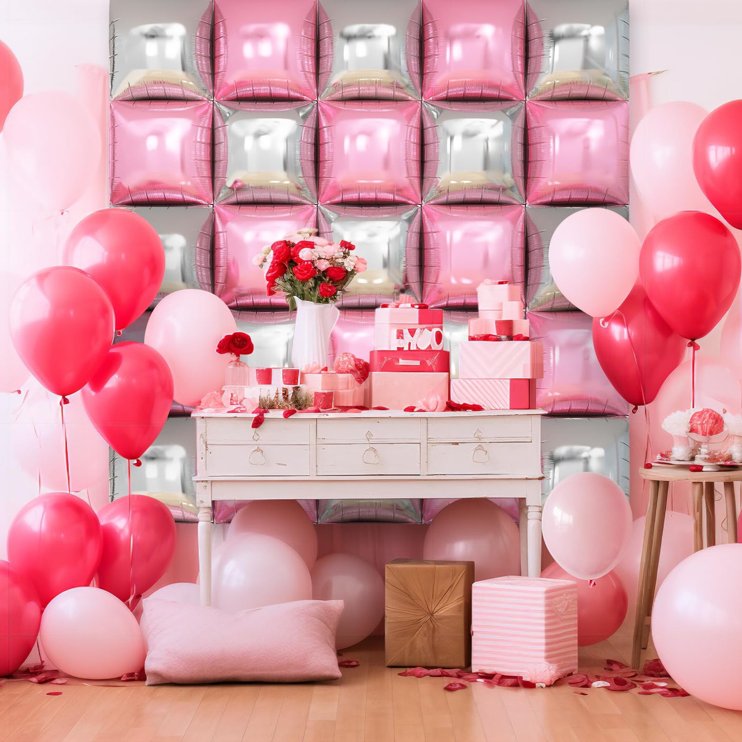 Silver Square Foil Balloon Wall,25Pcs Silver Balloon Backdrop Helium Mylar Balloon Tunnel Arch Garland Kit for Birthday Bridal Anniversary Baby Shower Party Decorations