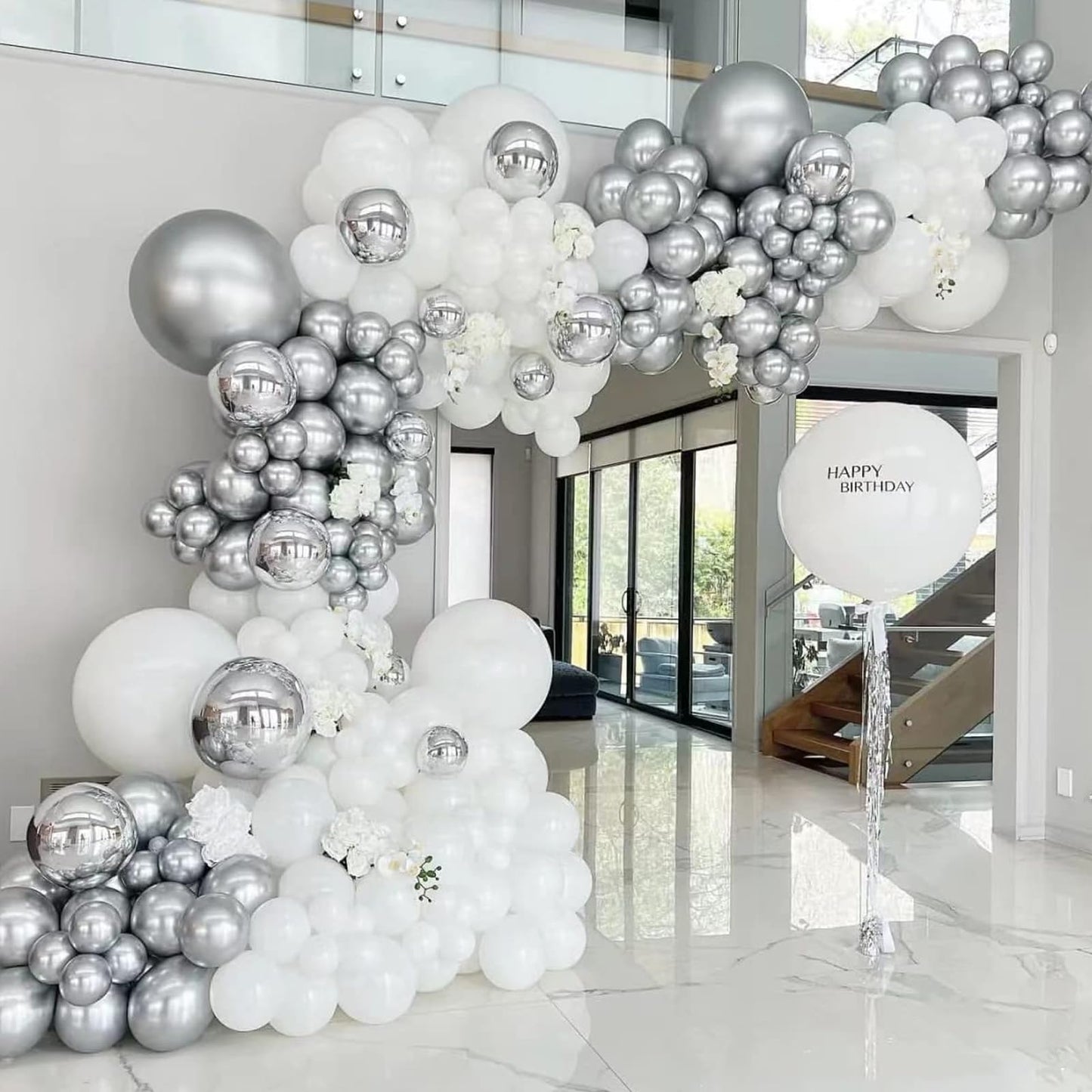 120pc Metallic Balloon Arch Kit, 18 12 10 5 inch Chrome Silver Latex Balloons Different Sizes Metallic Balloon Garland for Wedding Baby Shower Disco Birthday Party Decorations