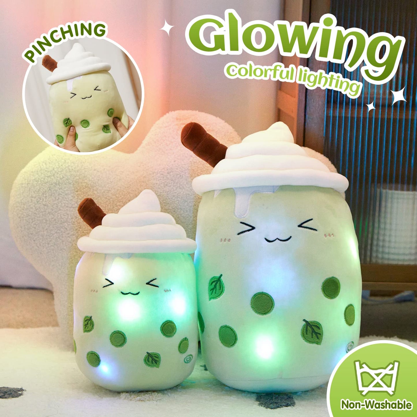 Light Up Strawberry Boba Tea Soft Plush Pillow 10''