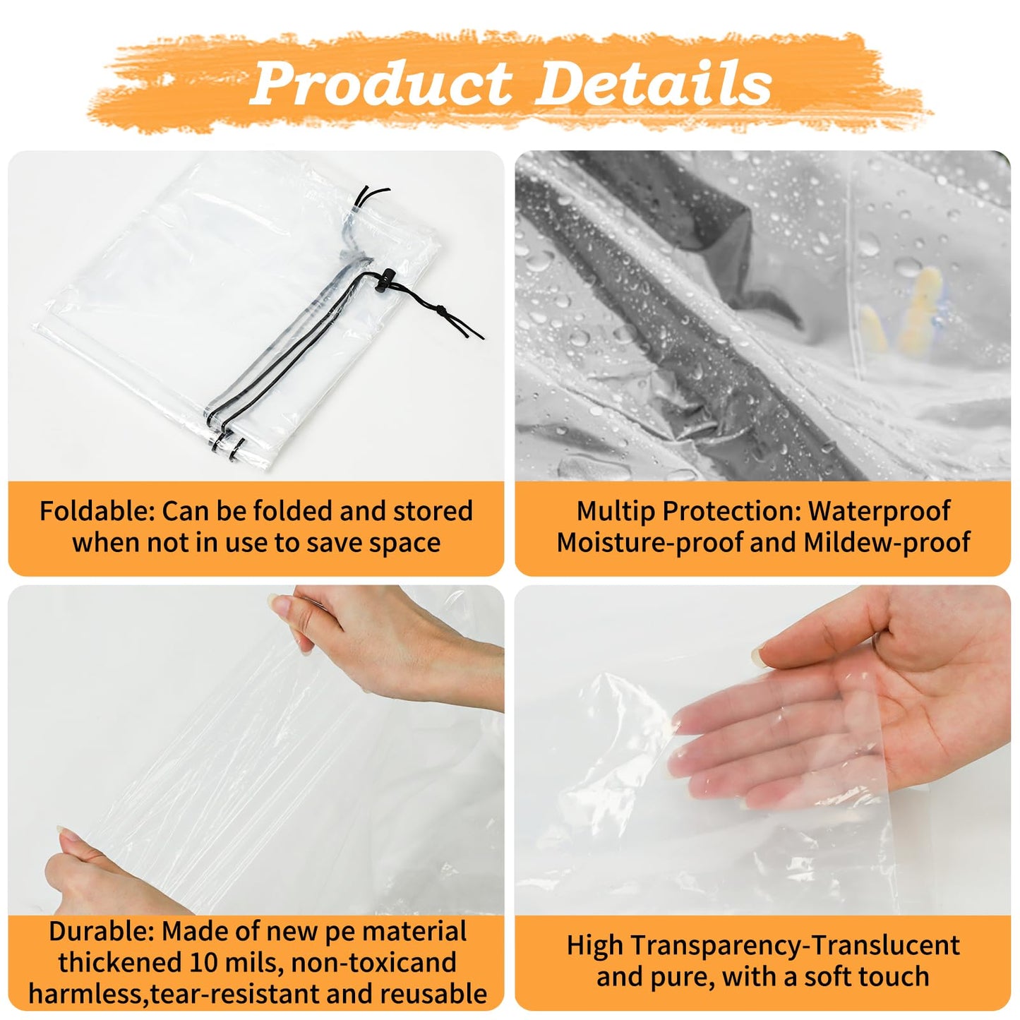 4PCS Balloon Bags,2PCS 98x59IN Balloon Bags for Transport Extra Large and 2PCS 59x47IN Plastic Reusable Clear Drop Storage Bags with Pull Cord