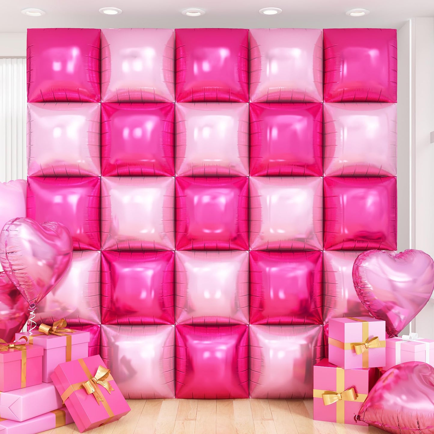 Silver Square Foil Balloon Wall,25Pcs Silver Balloon Backdrop Helium Mylar Balloon Tunnel Arch Garland Kit for Birthday Bridal Anniversary Baby Shower Party Decorations