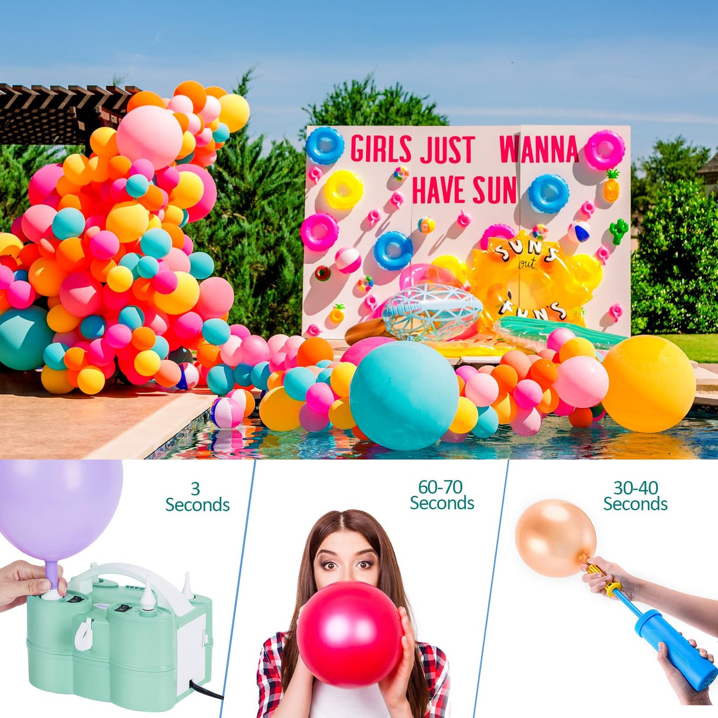 3-in-1 Air Pump for Inflatables and Balloon Electric Air Balloon Pump 600W for Latex 260Q Foil Balloons with Hose Extension