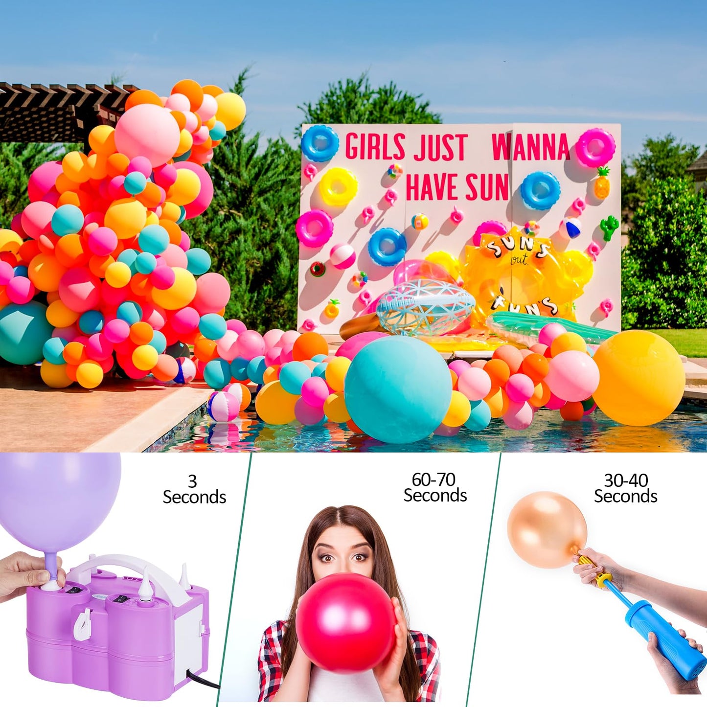 3-in-1 Air Pump for Inflatables and Balloon Electric Air Balloon Pump 600W for Latex 260Q Foil Balloons with Hose Extension