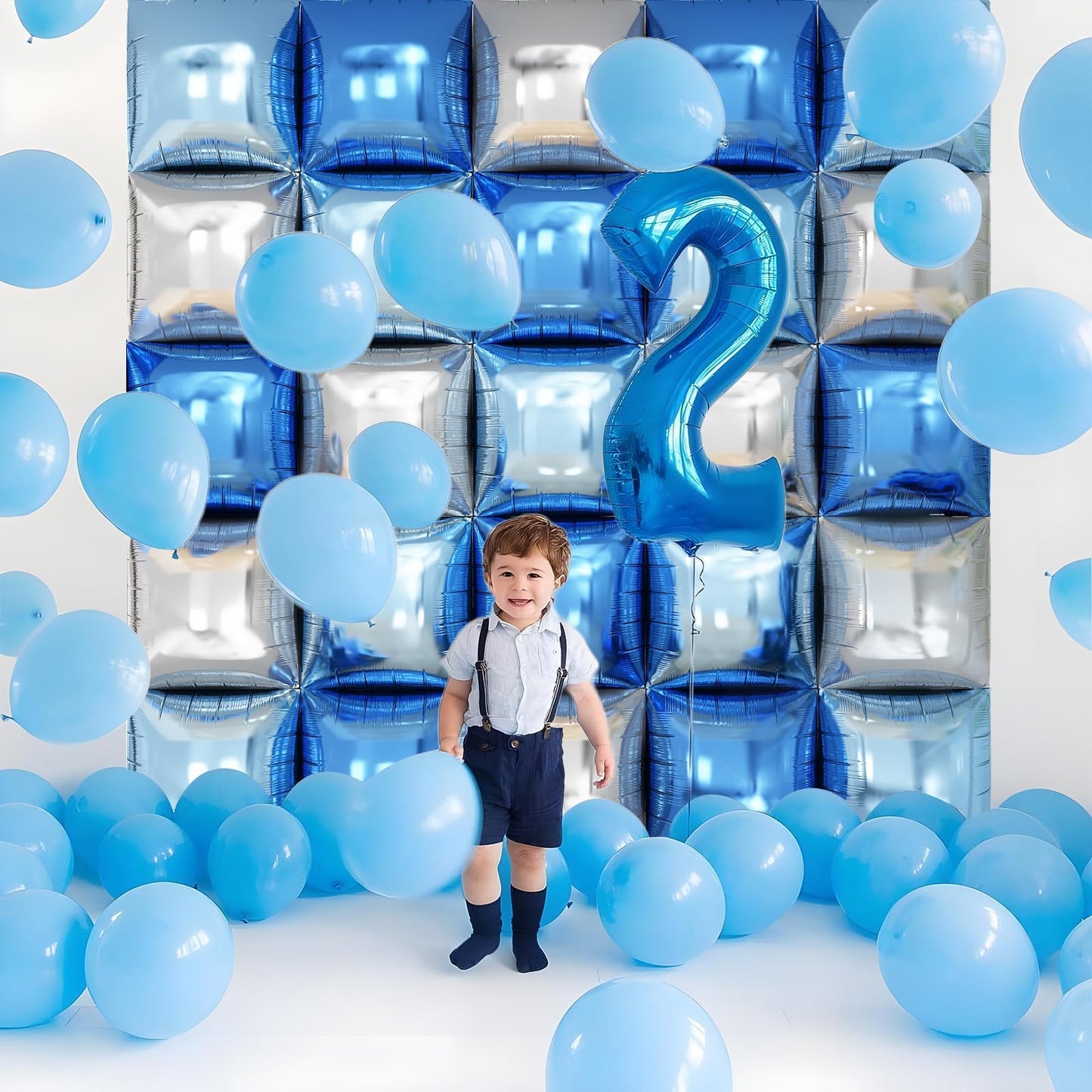 Silver Square Foil Balloon Wall,25Pcs Silver Balloon Backdrop Helium Mylar Balloon Tunnel Arch Garland Kit for Birthday Bridal Anniversary Baby Shower Party Decorations