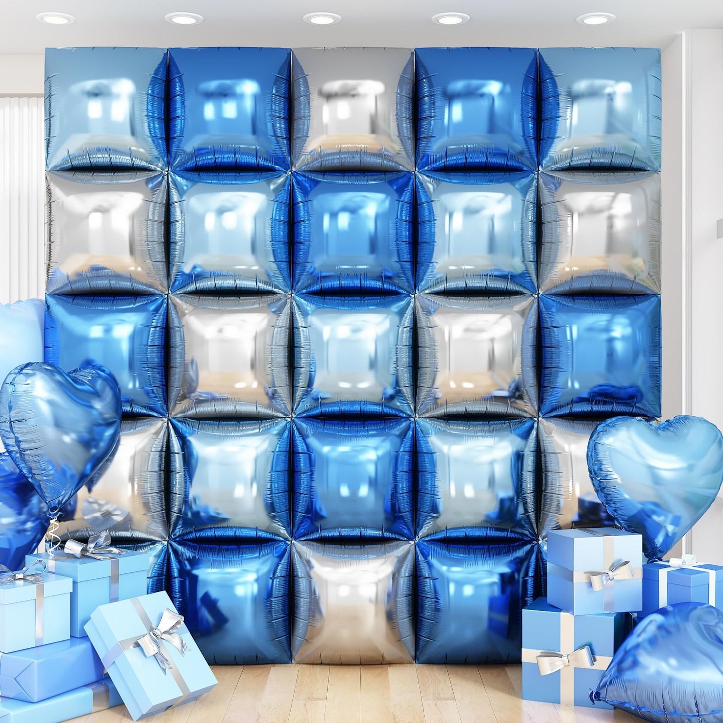 Silver Square Foil Balloon Wall,25Pcs Silver Balloon Backdrop Helium Mylar Balloon Tunnel Arch Garland Kit for Birthday Bridal Anniversary Baby Shower Party Decorations