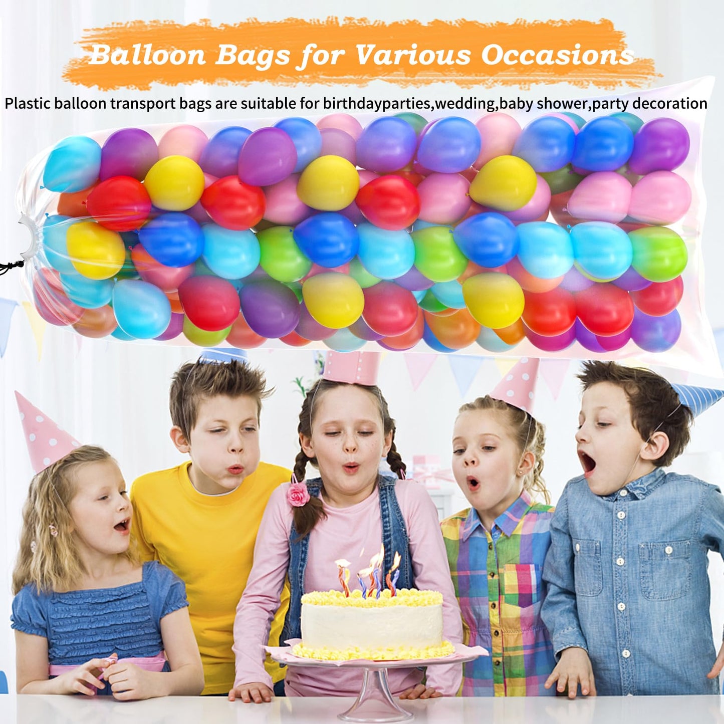 4PCS Balloon Bags,2PCS 98x59IN Balloon Bags for Transport Extra Large and 2PCS 59x47IN Plastic Reusable Clear Drop Storage Bags with Pull Cord