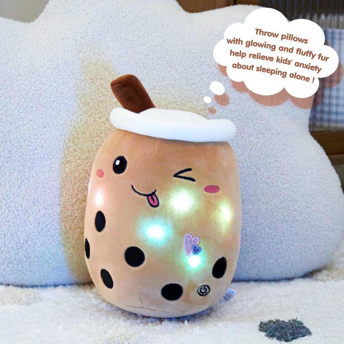 Light Up Strawberry Boba Tea Soft Plush Pillow 10''