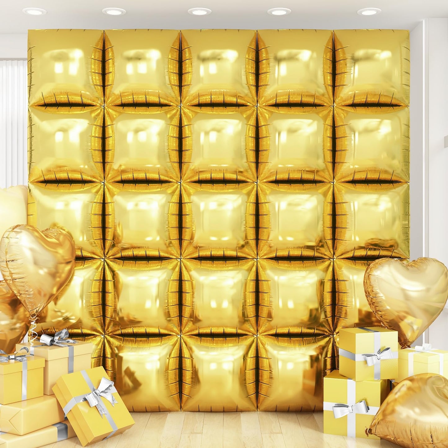 Silver Square Foil Balloon Wall,25Pcs Silver Balloon Backdrop Helium Mylar Balloon Tunnel Arch Garland Kit for Birthday Bridal Anniversary Baby Shower Party Decorations