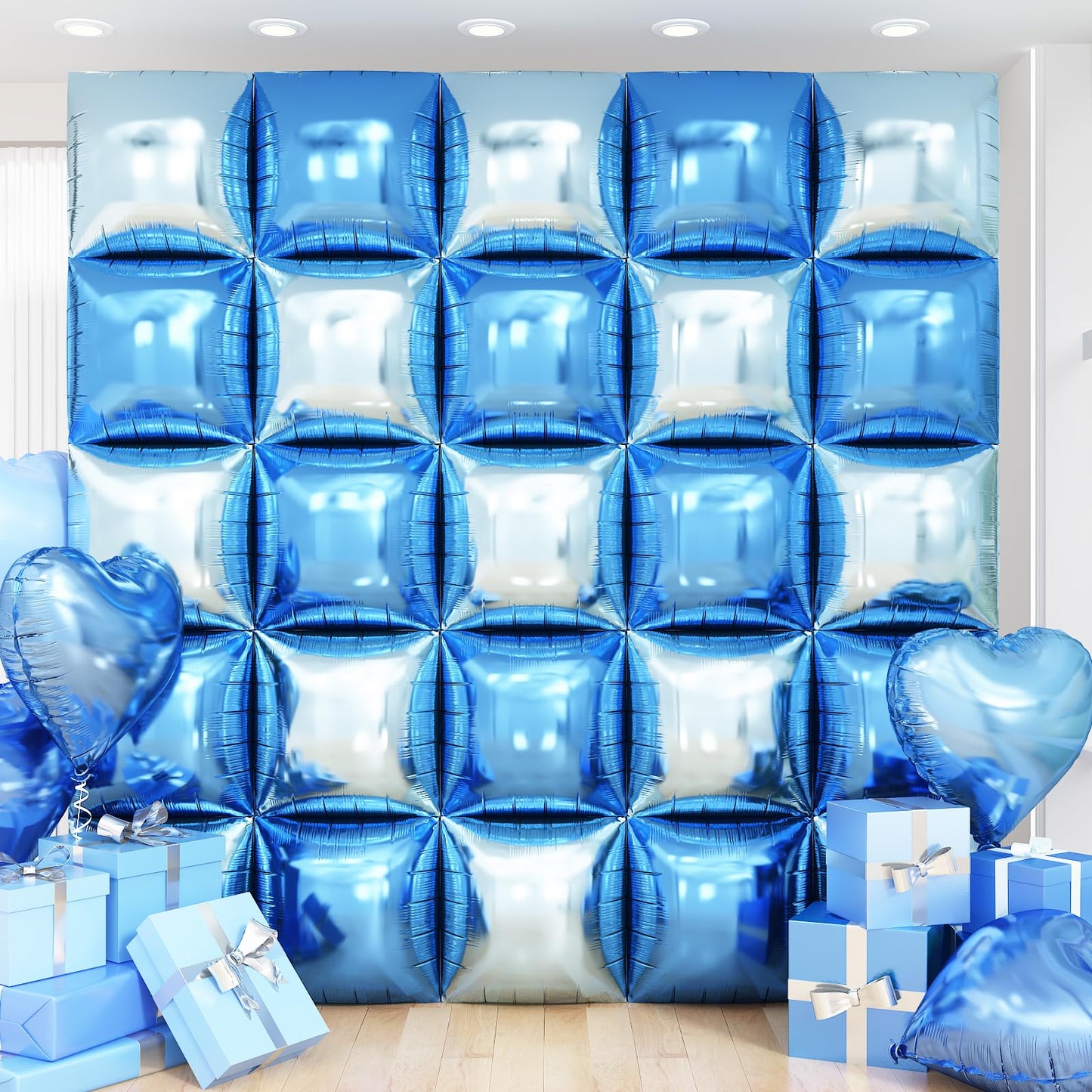 Silver Square Foil Balloon Wall,25Pcs Silver Balloon Backdrop Helium Mylar Balloon Tunnel Arch Garland Kit for Birthday Bridal Anniversary Baby Shower Party Decorations