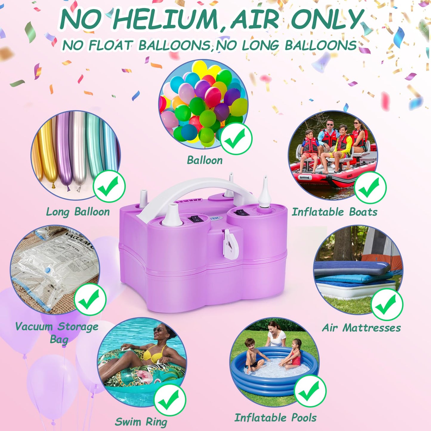 3-in-1 Air Pump for Inflatables and Balloon Electric Air Balloon Pump 600W for Latex 260Q Foil Balloons with Hose Extension