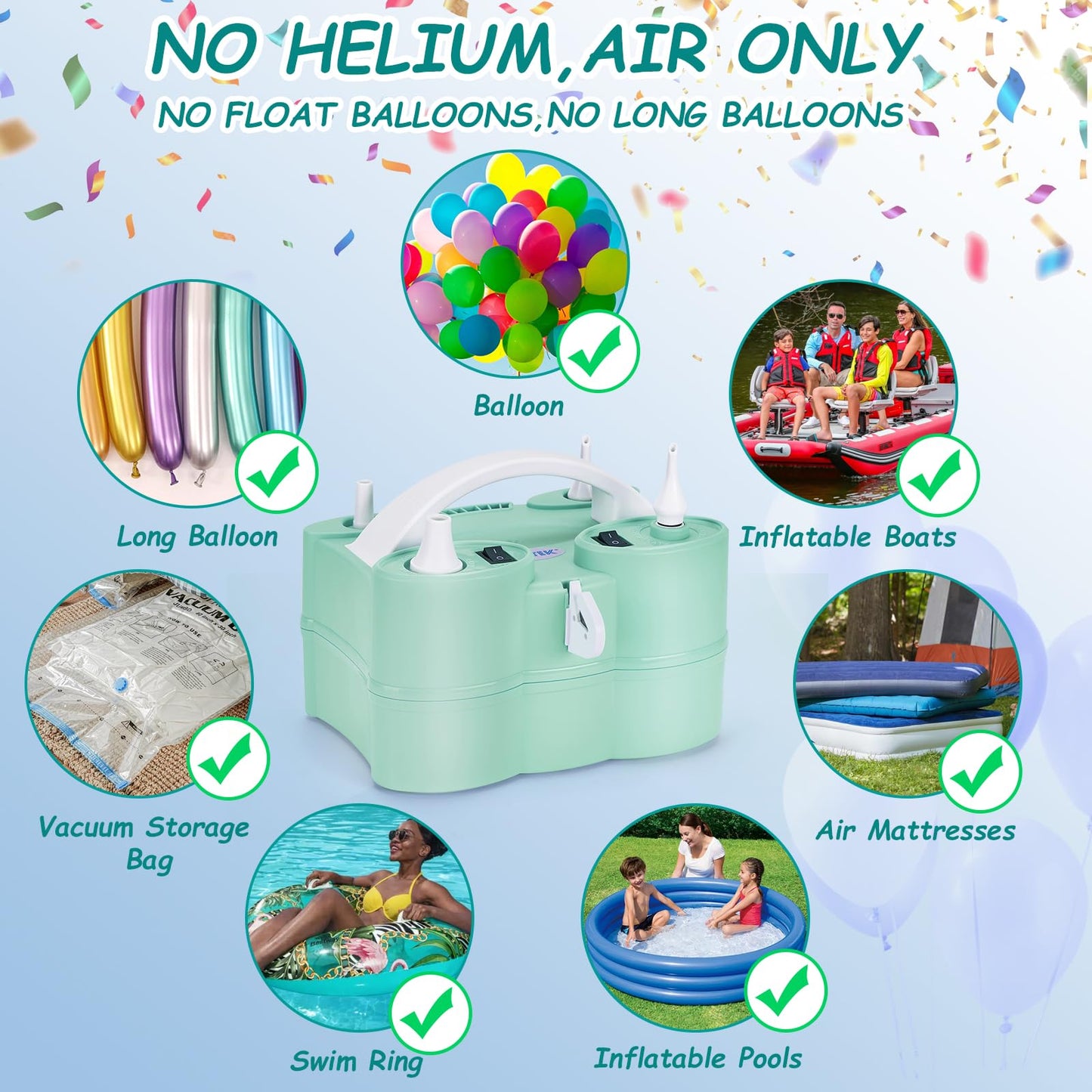 3-in-1 Air Pump for Inflatables and Balloon Electric Air Balloon Pump 600W for Latex 260Q Foil Balloons with Hose Extension