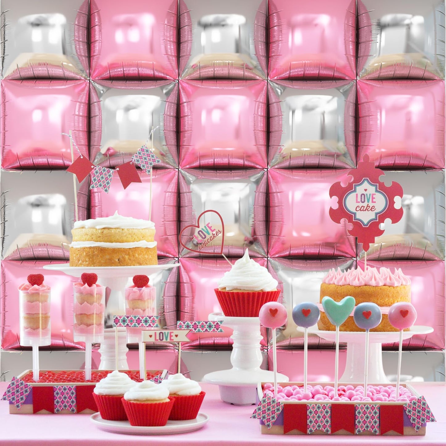 Silver Square Foil Balloon Wall,25Pcs Silver Balloon Backdrop Helium Mylar Balloon Tunnel Arch Garland Kit for Birthday Bridal Anniversary Baby Shower Party Decorations