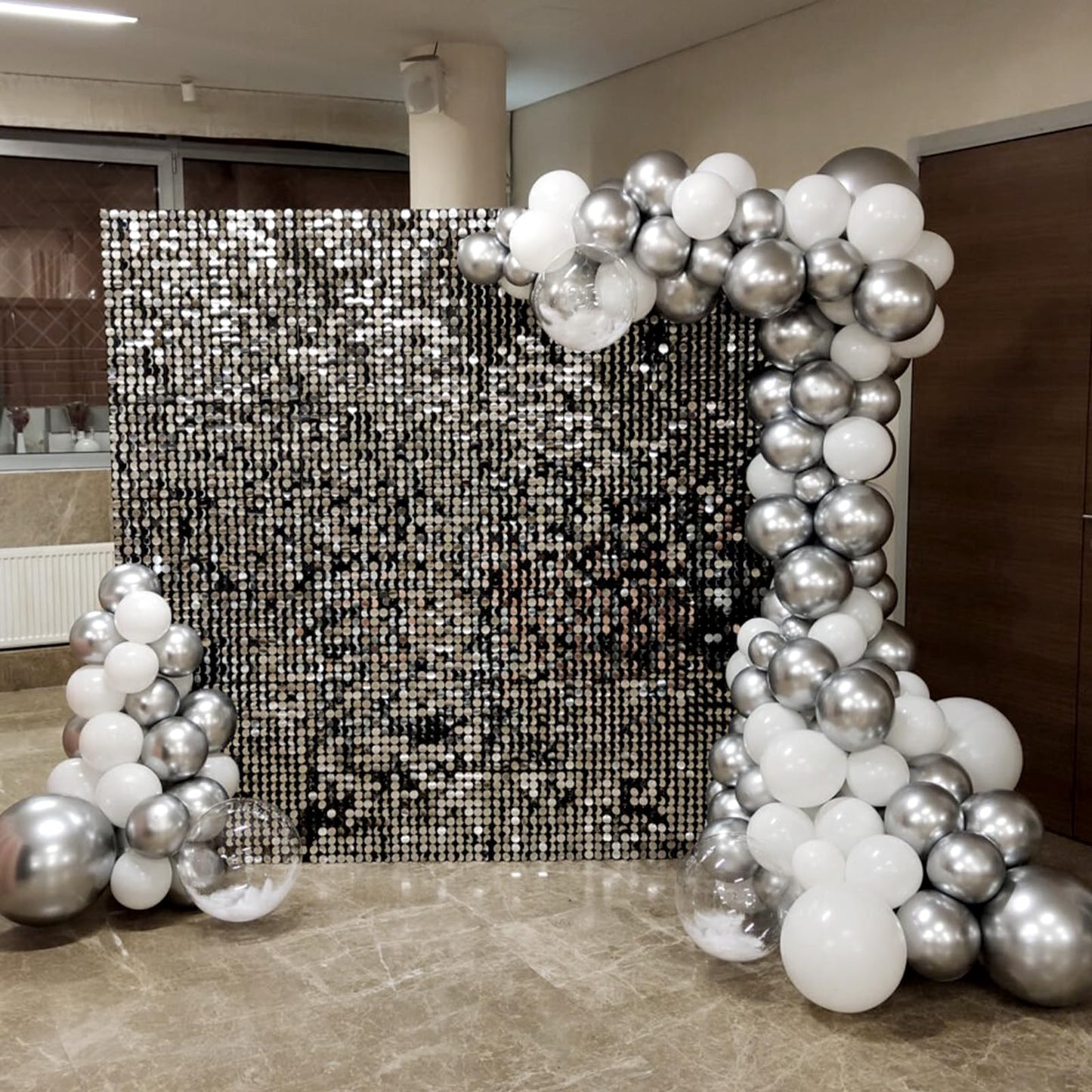 120pc Metallic Balloon Arch Kit, 18 12 10 5 inch Chrome Silver Latex Balloons Different Sizes Metallic Balloon Garland for Wedding Baby Shower Disco Birthday Party Decorations