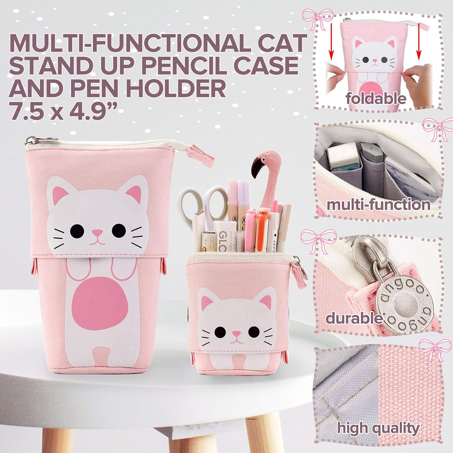 Boba Tea Pencil Case Holder 61 PCS Pink Stationary Set Pink Stationery Bag 4 Cute Pens, 53 Stickers, Bubble Sticky Notes and Erasers, Ruler Present Set for gift