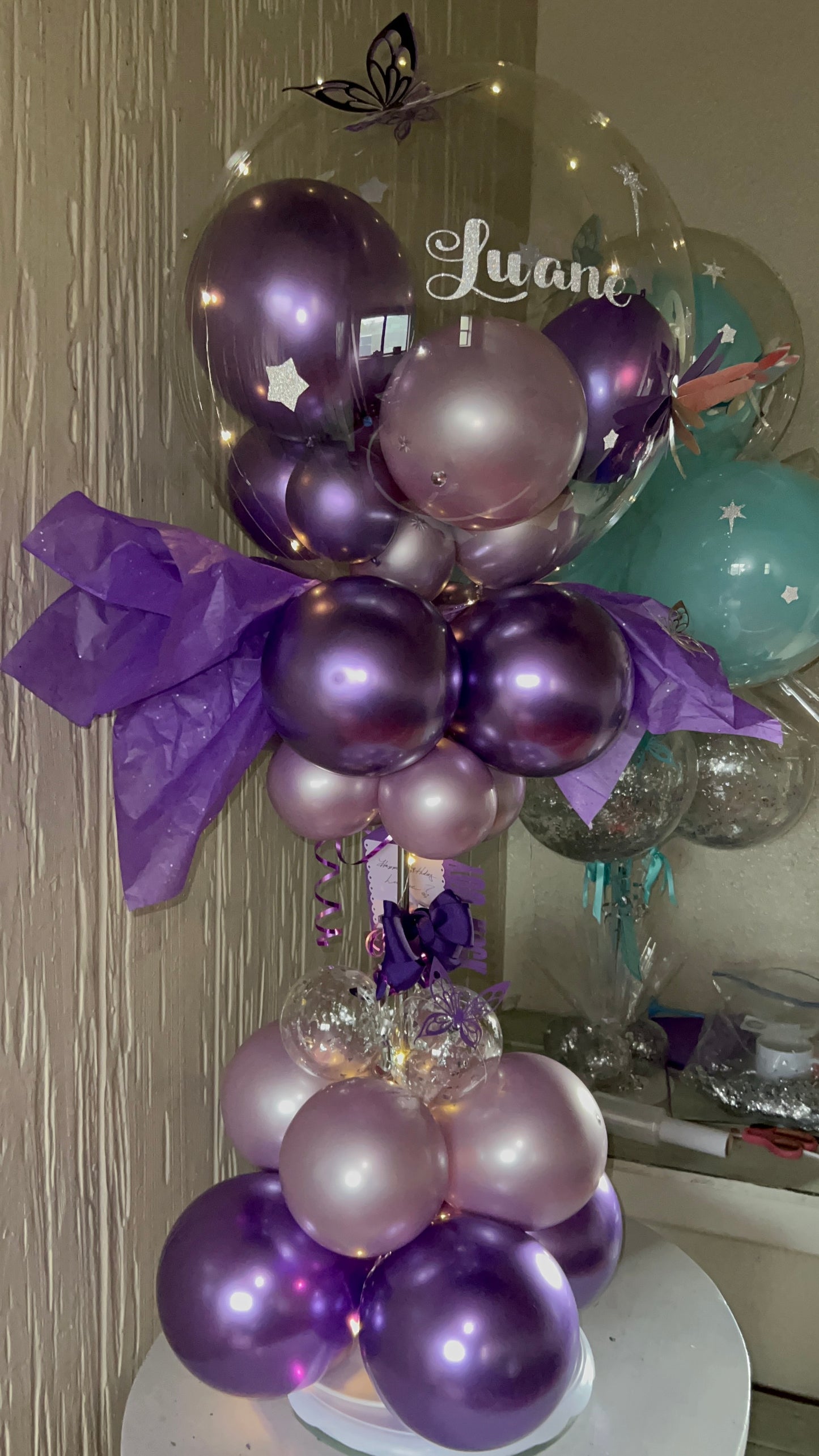 1 Purple Butterfly Balloon Bouquet with Lights