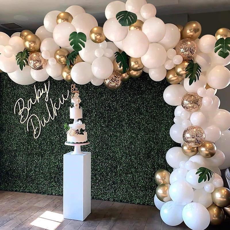 White, Gold and Green Balloon Garland