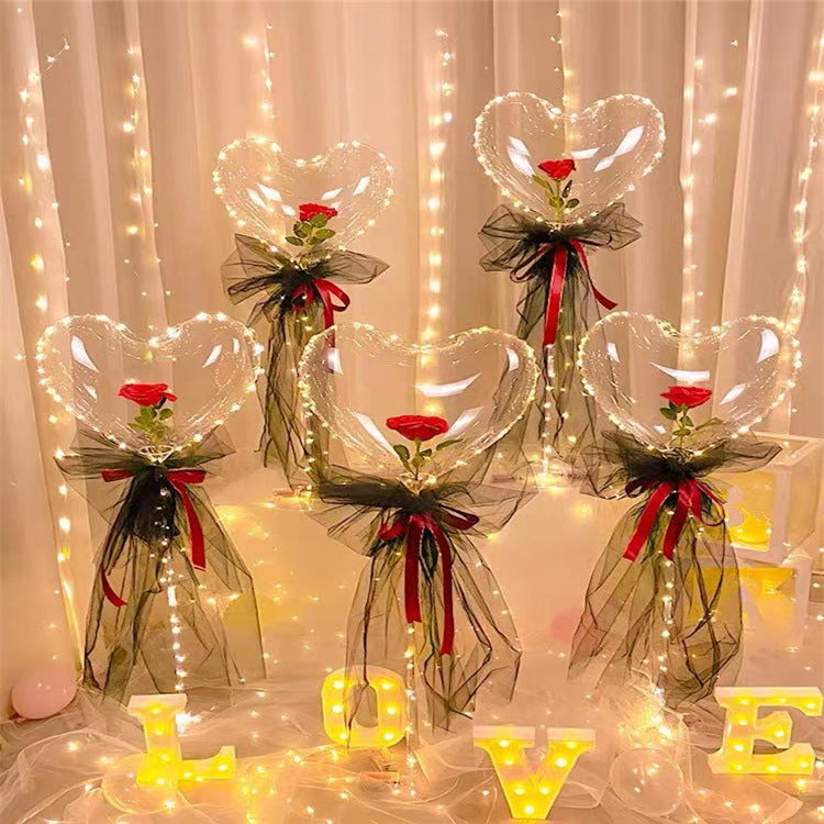 DIY Bobo Ball Rose Flower Bouquet Balloon with Lights