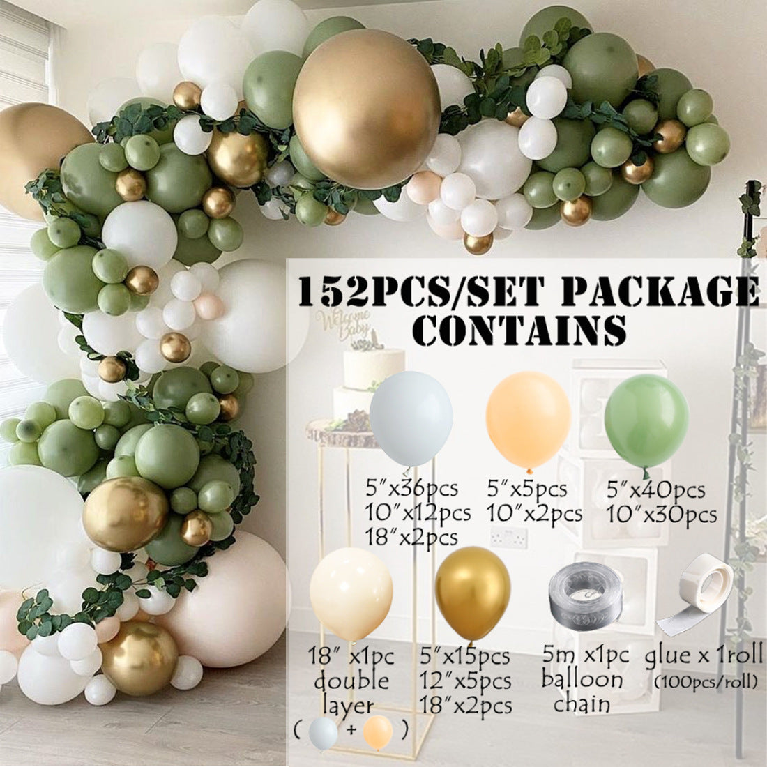 152 Avocado Green Balloon Garland Set