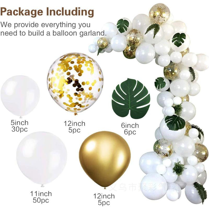 White, Gold and Green Balloon Garland