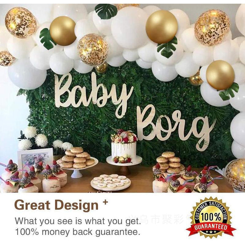 White, Gold and Green Balloon Garland