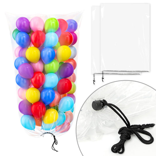 4PCS Balloon Bags,2PCS 98x59IN Balloon Bags for Transport Extra Large and 2PCS 59x47IN Plastic Reusable Clear Drop Storage Bags with Pull Cord