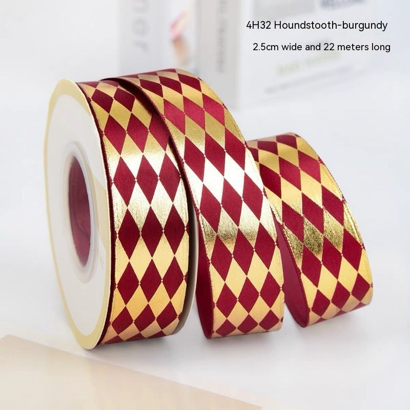 Red & Gold Diamond Plaid Satin Ribbon